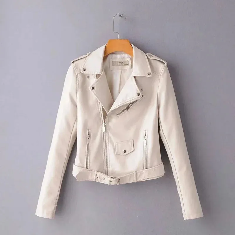 Wenkouban-Winter outfits Christmas Black Friday Faux Leather Zipper Motorcycle Jacket with Belt