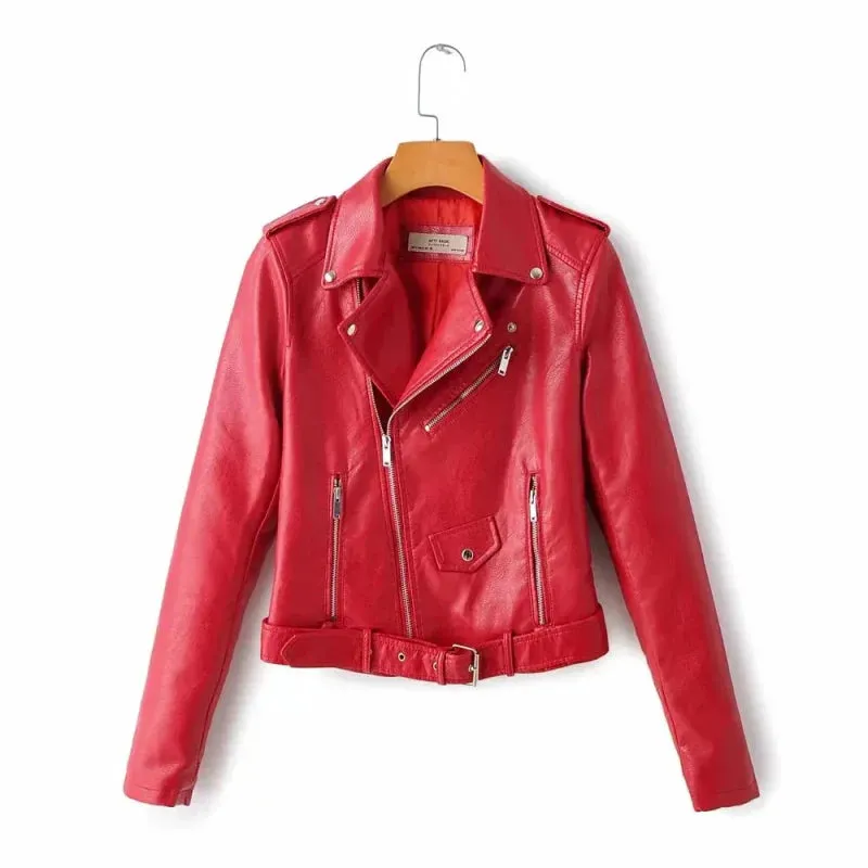 Wenkouban-Winter outfits Christmas Black Friday Faux Leather Zipper Motorcycle Jacket with Belt