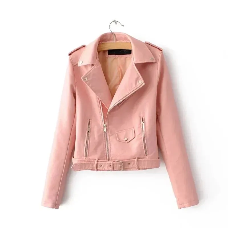 Wenkouban-Winter outfits Christmas Black Friday Faux Leather Zipper Motorcycle Jacket with Belt