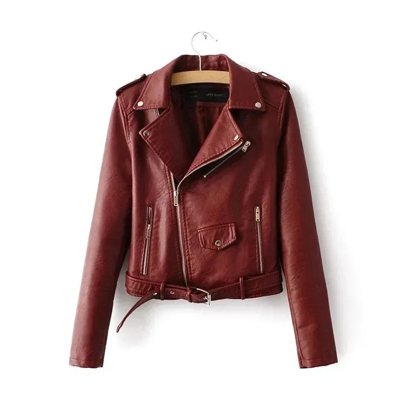 Wenkouban-Winter outfits Christmas Black Friday Faux Leather Zipper Motorcycle Jacket with Belt