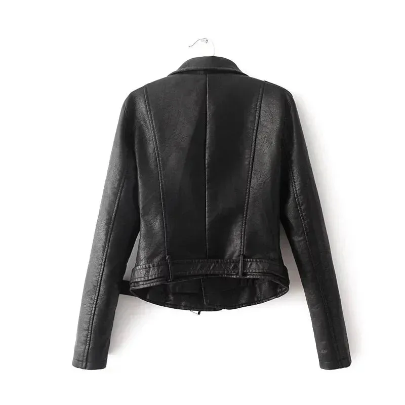 Wenkouban-Winter outfits Christmas Black Friday Faux Leather Zipper Motorcycle Jacket with Belt