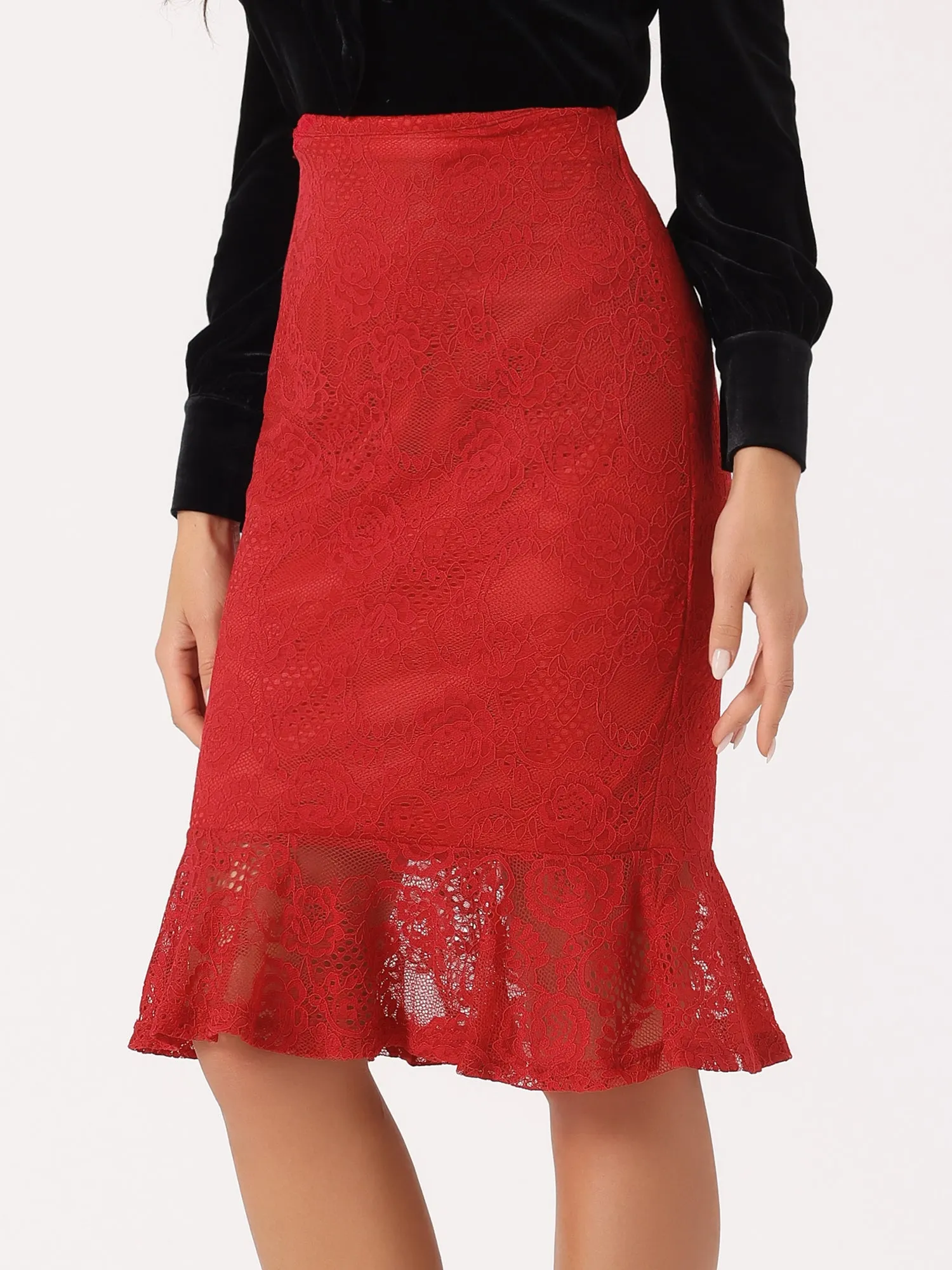 Women's Elegant Vintage Mermaid Fishtail Lace Skirt Stretch Office Bodycon Pencil Skirt