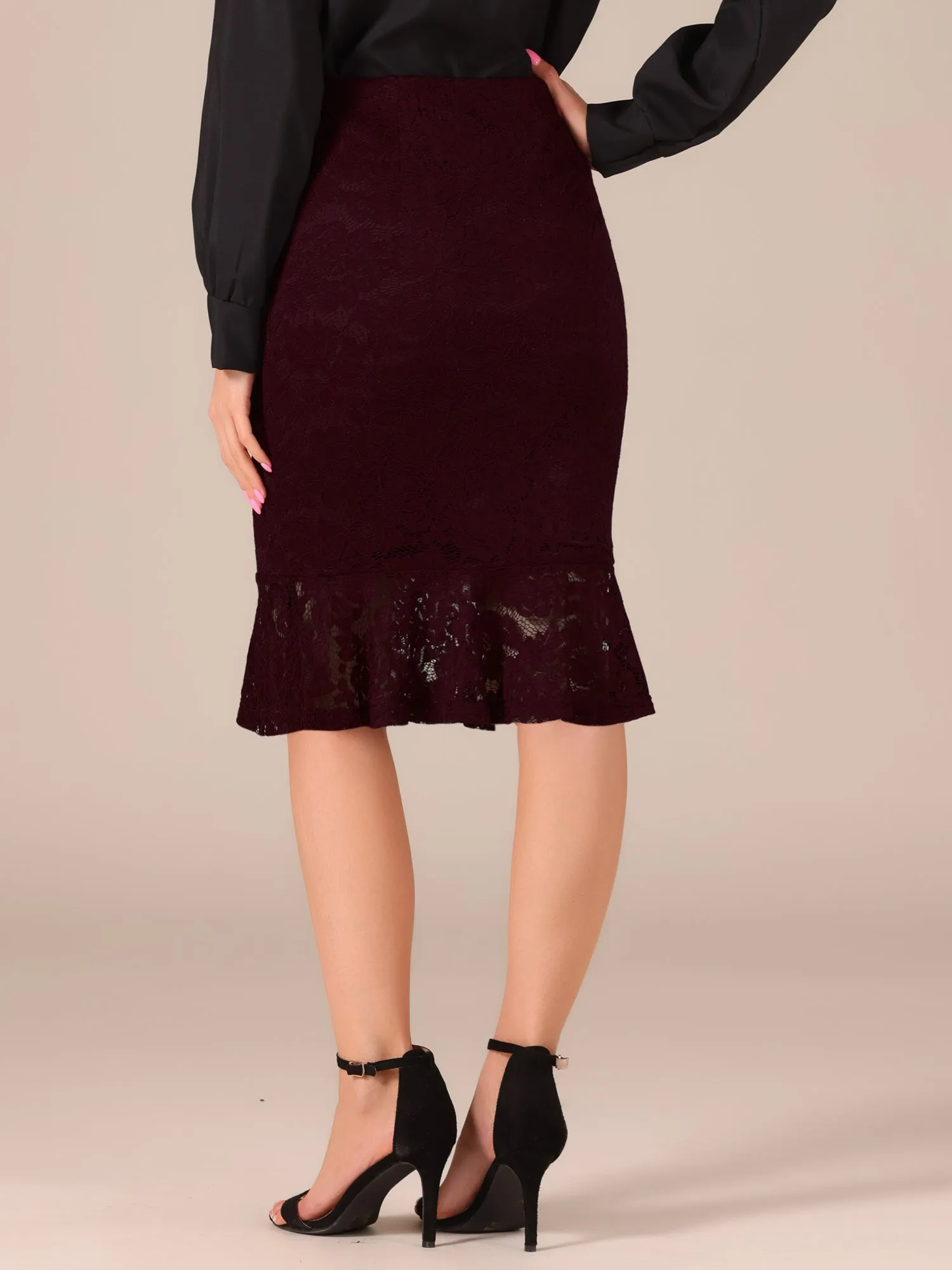 Women's Elegant Vintage Mermaid Fishtail Lace Skirt Stretch Office Bodycon Pencil Skirt