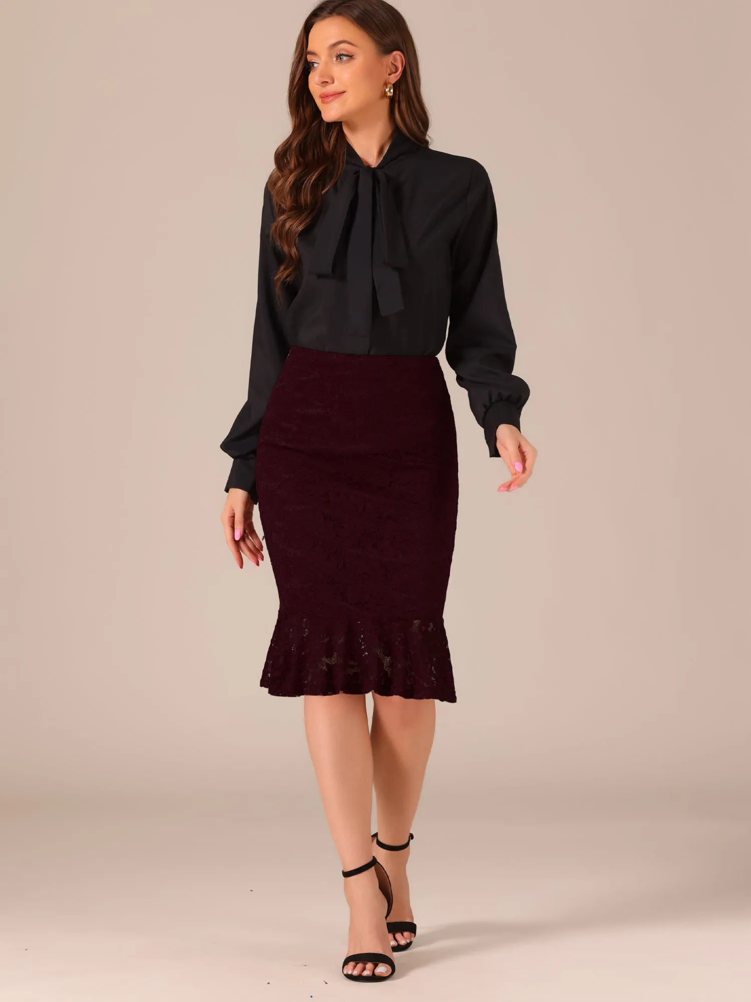 Women's Elegant Vintage Mermaid Fishtail Lace Skirt Stretch Office Bodycon Pencil Skirt
