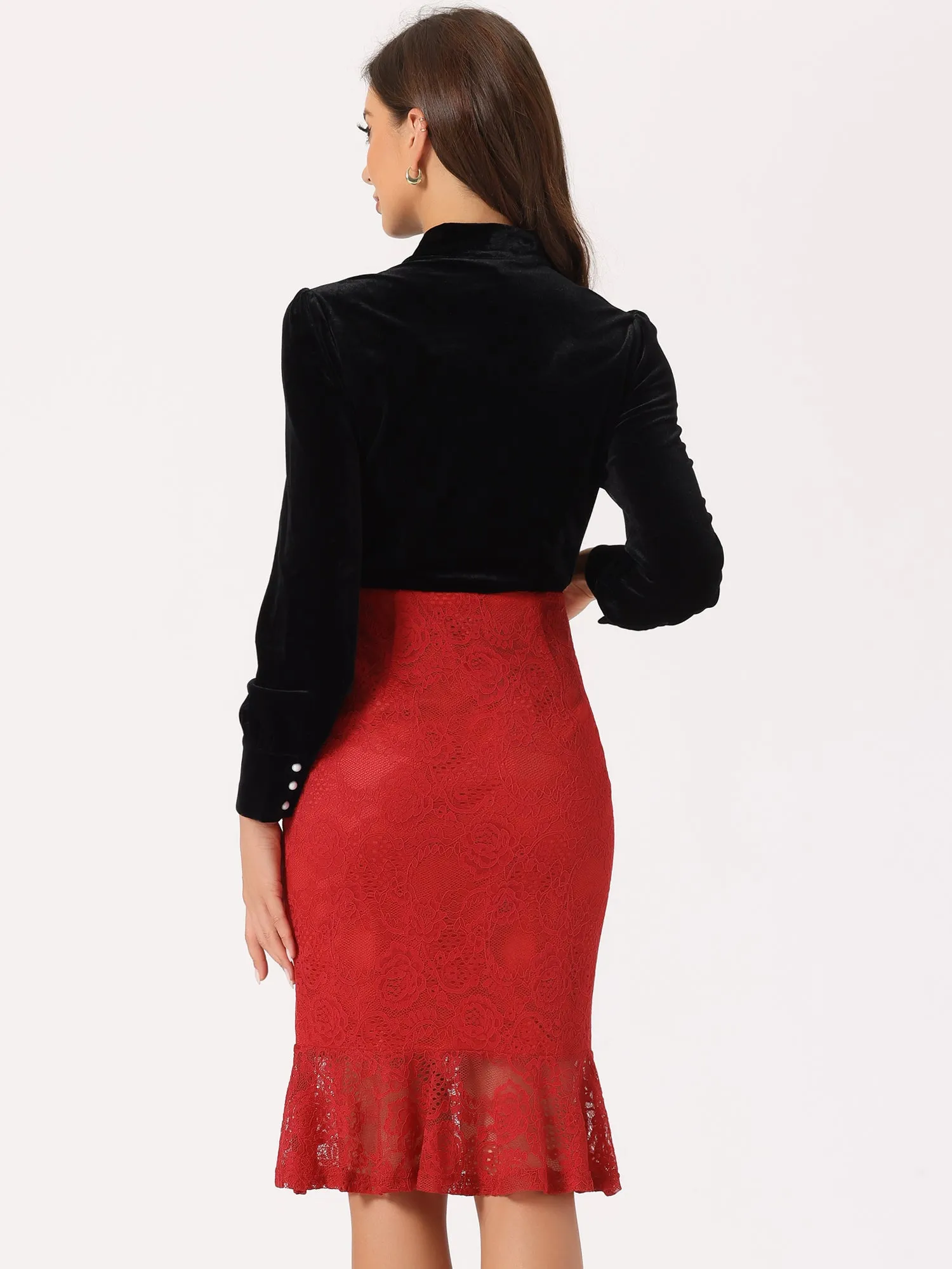 Women's Elegant Vintage Mermaid Fishtail Lace Skirt Stretch Office Bodycon Pencil Skirt