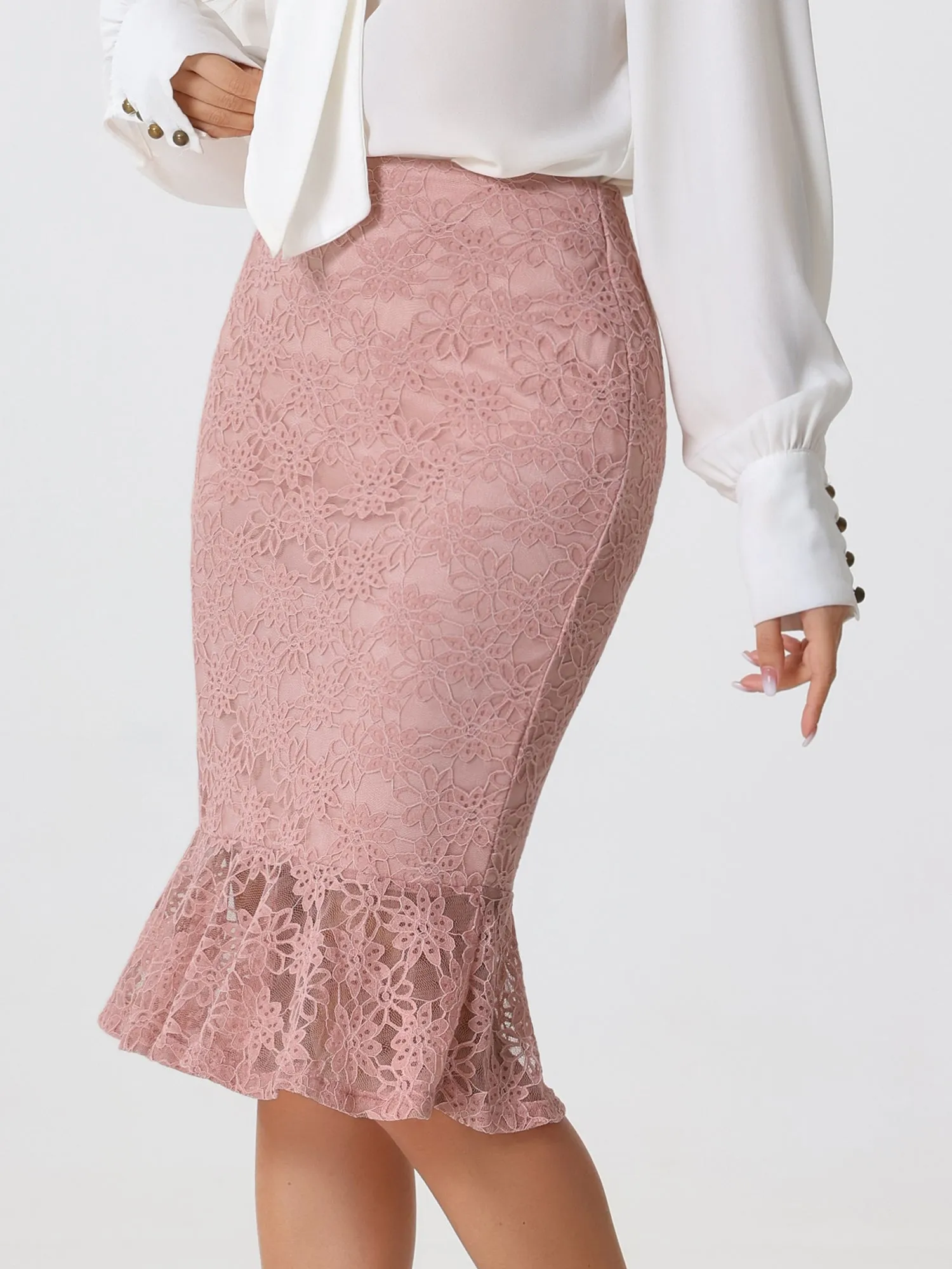 Women's Elegant Vintage Mermaid Fishtail Lace Skirt Stretch Office Bodycon Pencil Skirt