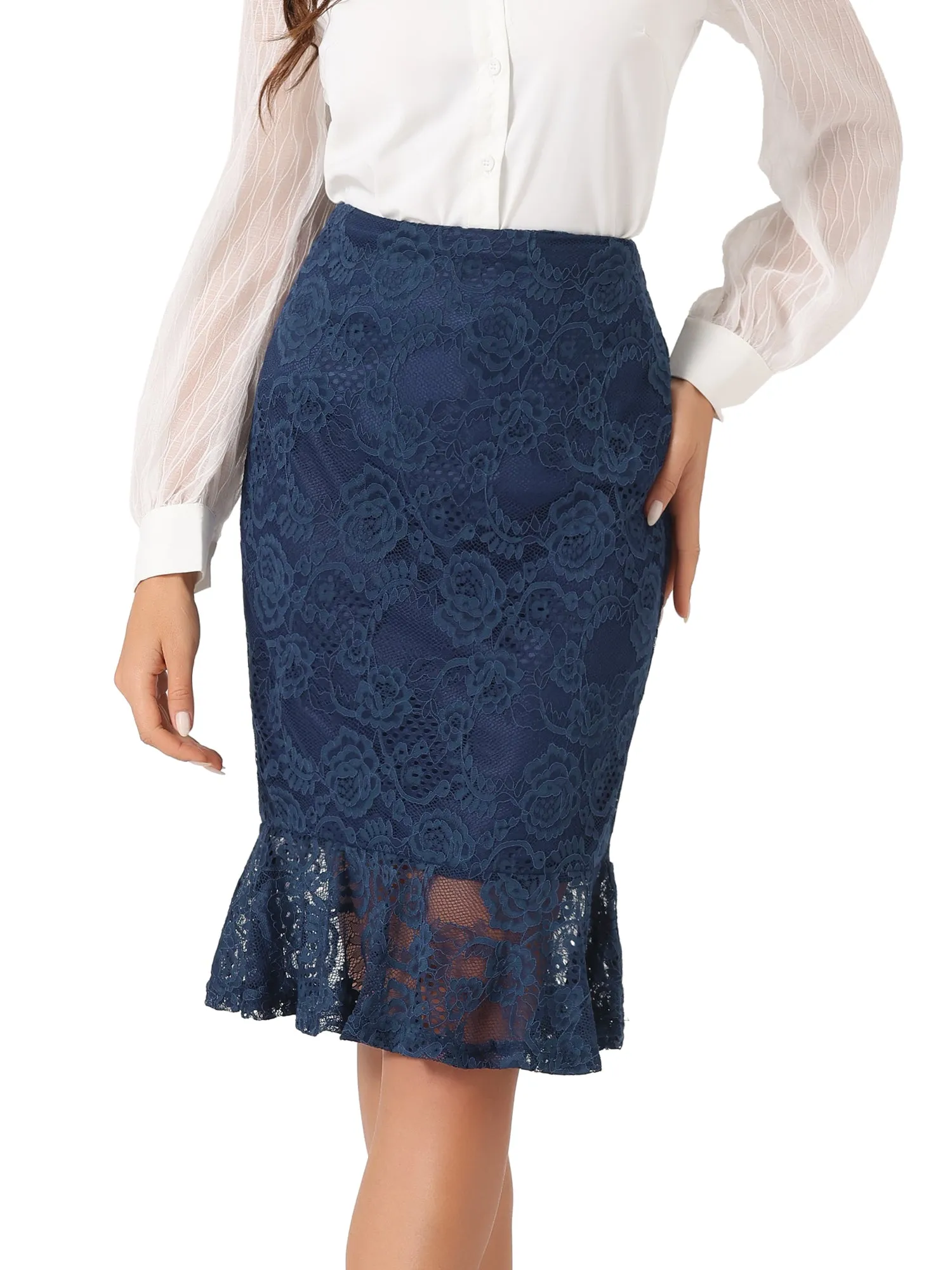 Women's Elegant Vintage Mermaid Fishtail Lace Skirt Stretch Office Bodycon Pencil Skirt
