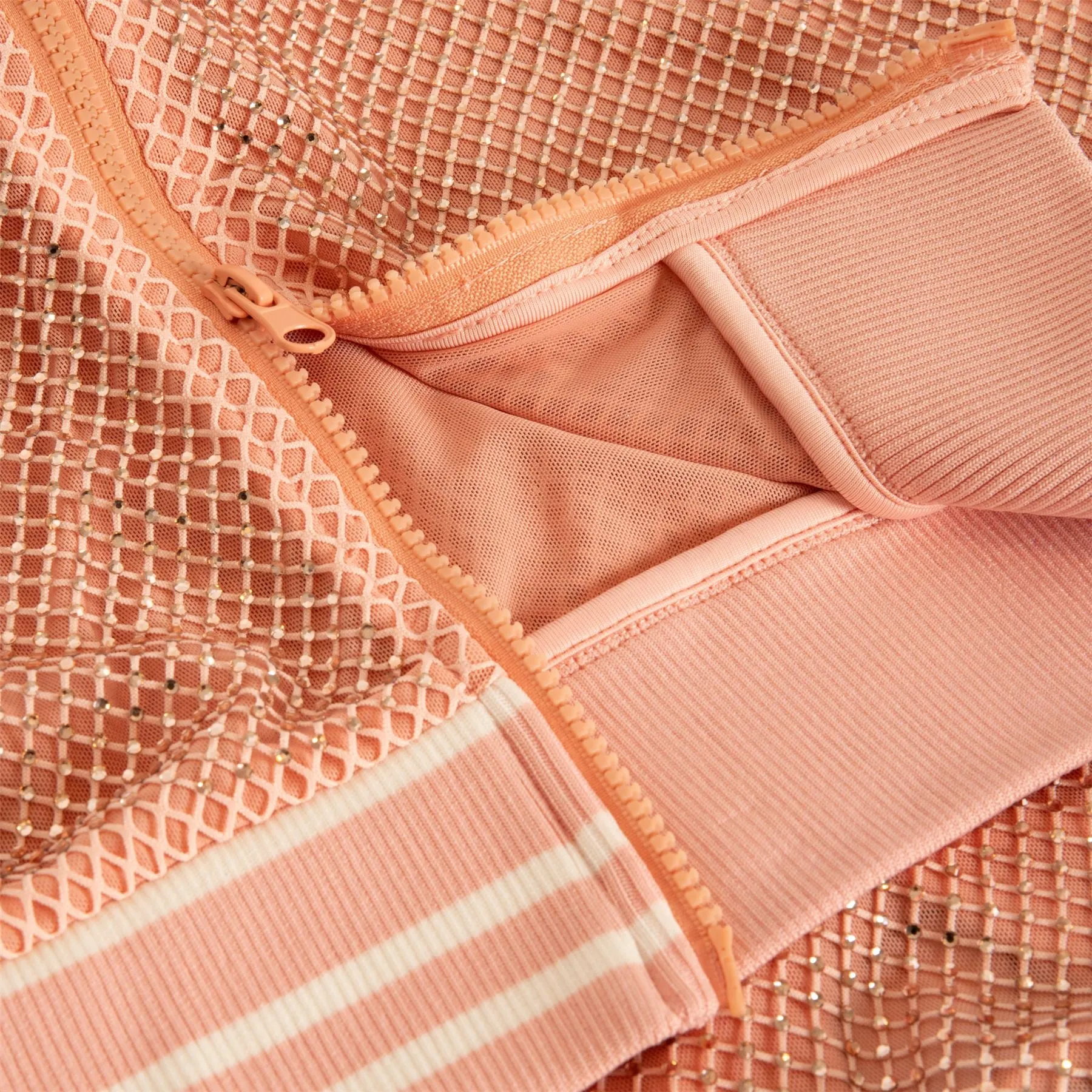 Womens Rinestone Mesh Bomber Jacket Light Pink - SS24